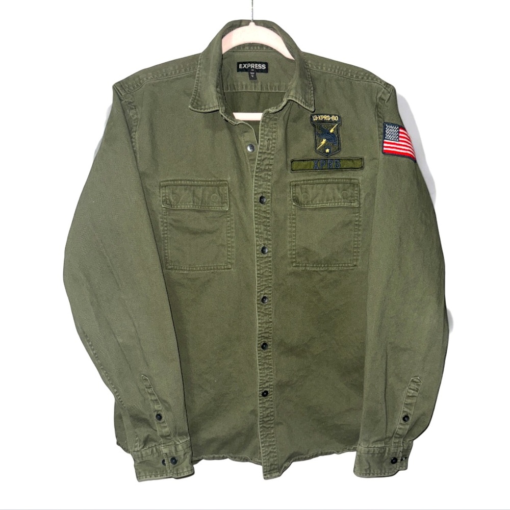 EXPRESS Men's Long Sleeve Button Up Shirt Jacket | Olive | Army Green Large‎